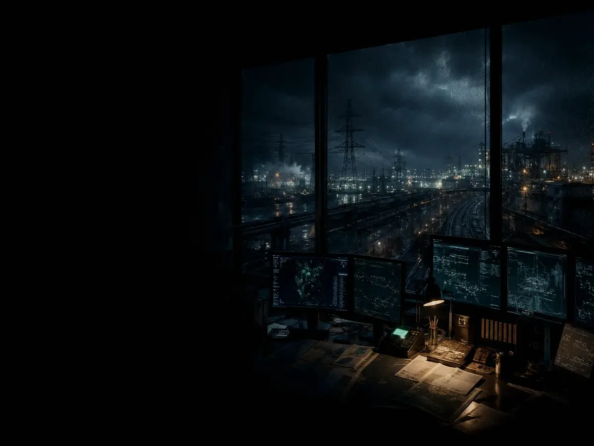 What Happens If Rail Maintenance Network Is Unavailable or Wrong? article hero image showing critical infrastructure map, cables, terminals and pressure in a dark operations room
