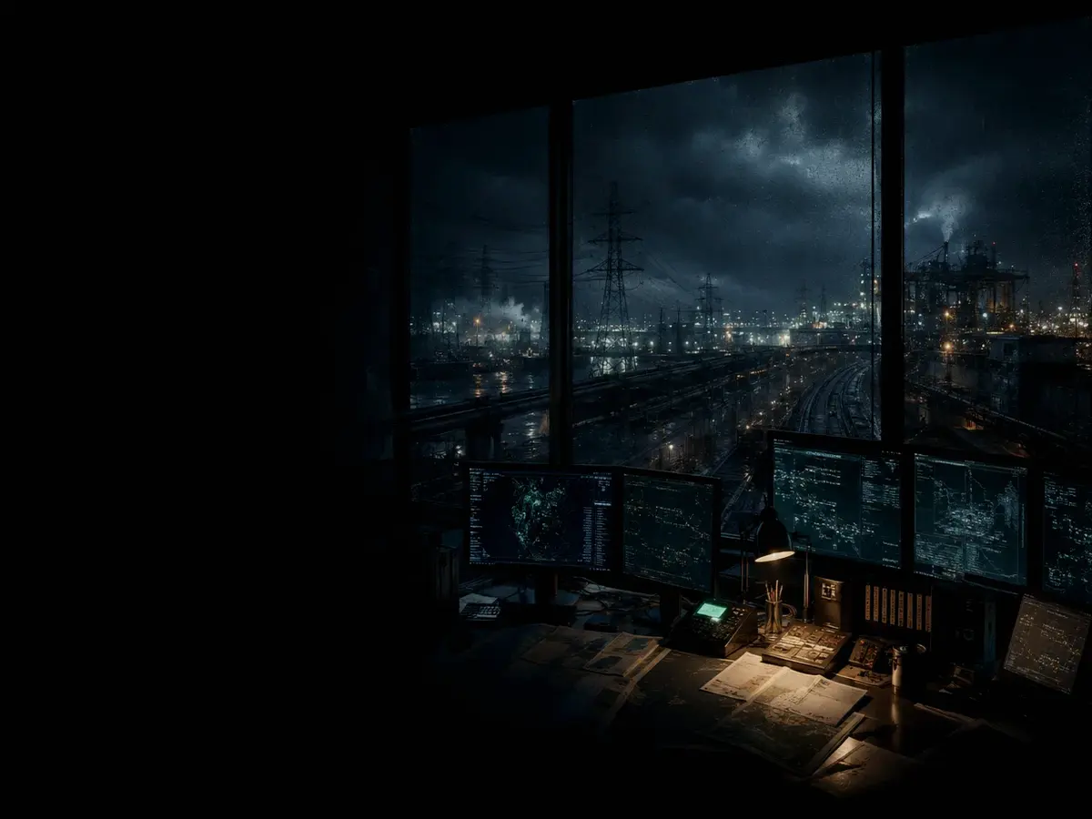 How Does a Train Cab Display Work? article hero image showing critical infrastructure map, cables, terminals and pressure in a dark operations room