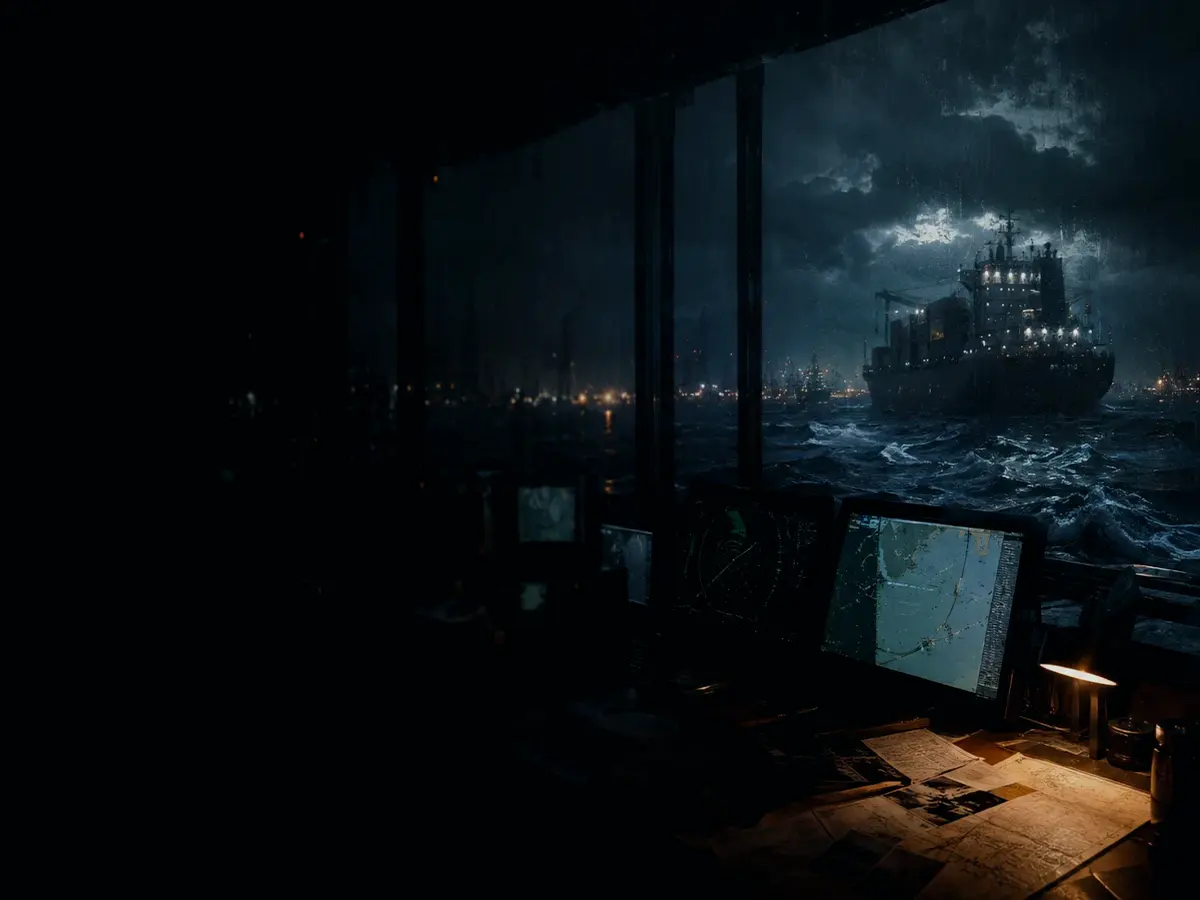 What Is Ship Trim Used For? article hero image showing container ship and harbour operations under storm light with evidence-board tension