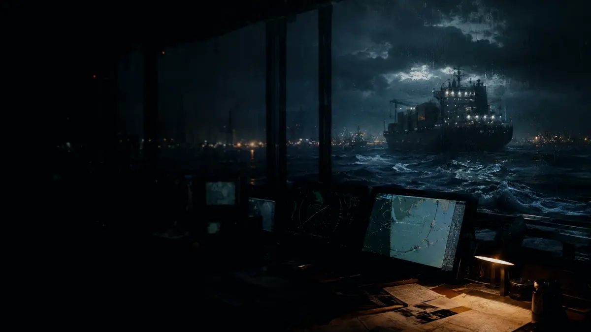 How Does a Merchant Ship Operate? supporting article image showing marine radar-style display and shipping route evidence