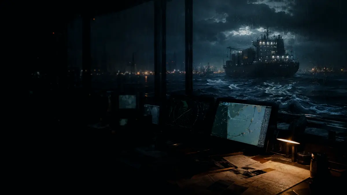 What Equipment Does a Naval Support Vessel Carry? supporting article image showing marine radar-style display and shipping route evidence