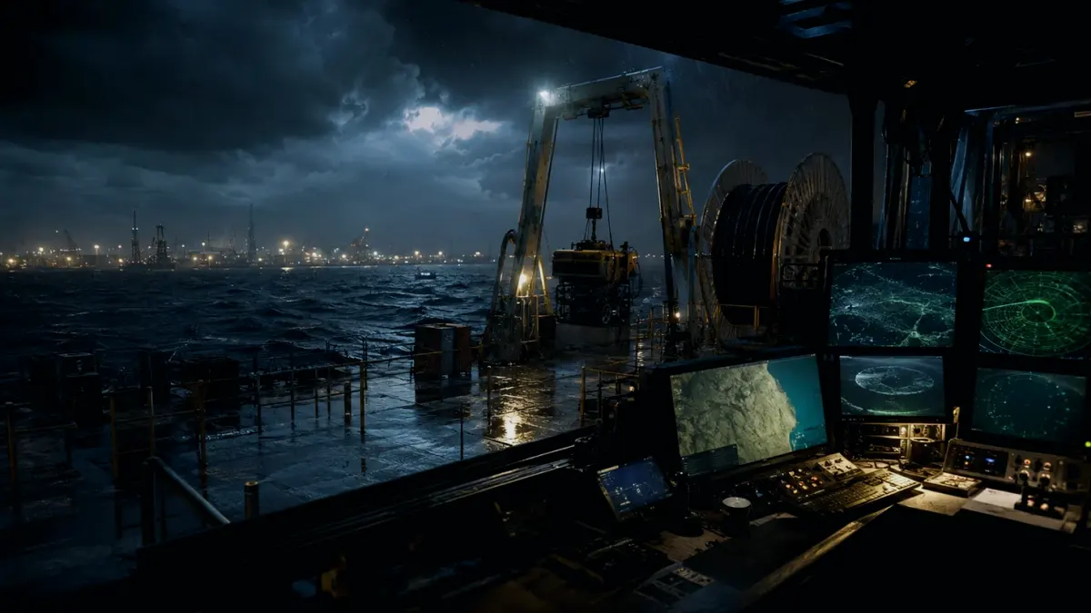 What Are the Limitations of A-Frame Launch System? supporting article image showing hydrographic survey chart and subsea infrastructure evidence