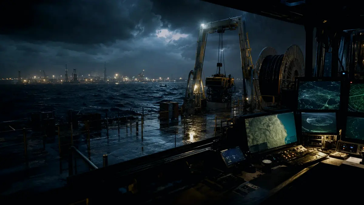 How Is an ROV Launched and Recovered from a Survey Vessel? supporting article image showing hydrographic survey chart and subsea infrastructure evidence