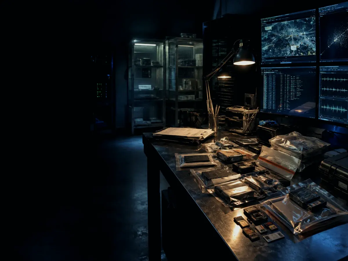 What Happens After Digital Evidence Preservation? article hero image showing sealed evidence locker, forensic workstation and chain-of-custody documents