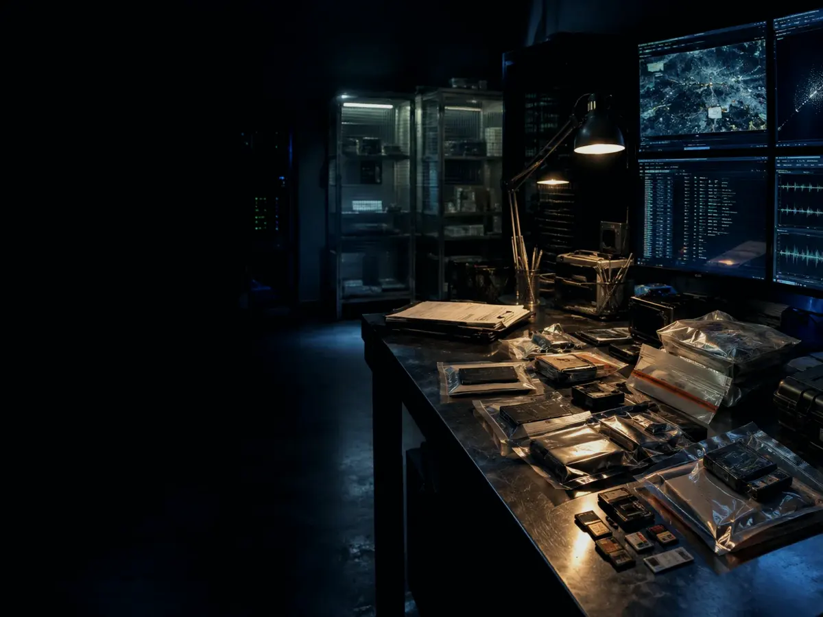 How Does Forensic Copying Work? article hero image showing sealed evidence locker, forensic workstation and chain-of-custody documents