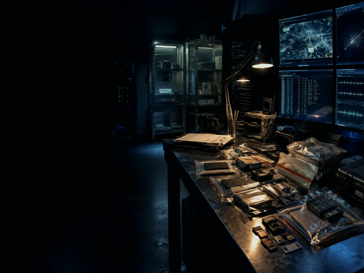 How Does a Hash Prove a File Has Not Changed? article hero image showing sealed evidence locker, forensic workstation and chain-of-custody documents