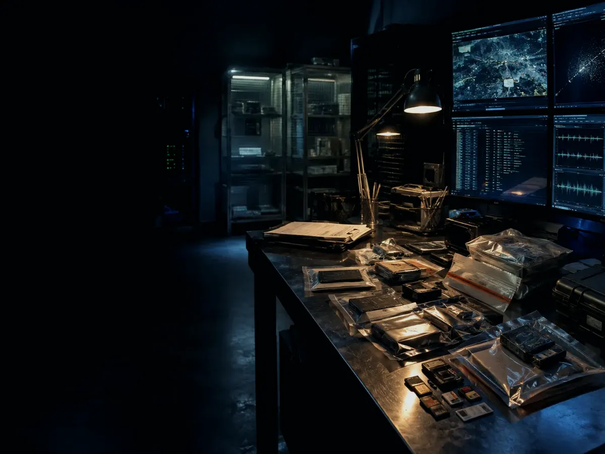 What Happens During Independent Evidence Timestamping? article hero image showing sealed evidence locker, forensic workstation and chain-of-custody documents