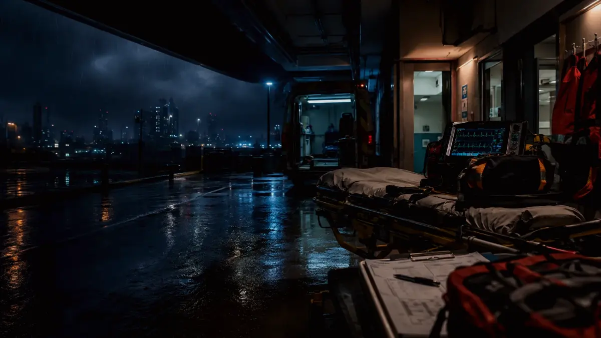 When Might Medical Evacuation Be Used or Encountered in Emergency Care? supporting article image showing medical incident notes, patient monitor glow and evacuation coordination