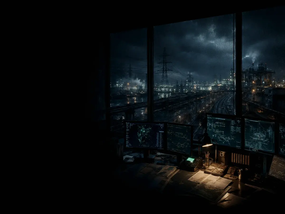 What Equipment Is Used at an Industrial Substation? article hero image showing critical infrastructure map, cables, terminals and pressure in a dark operations room