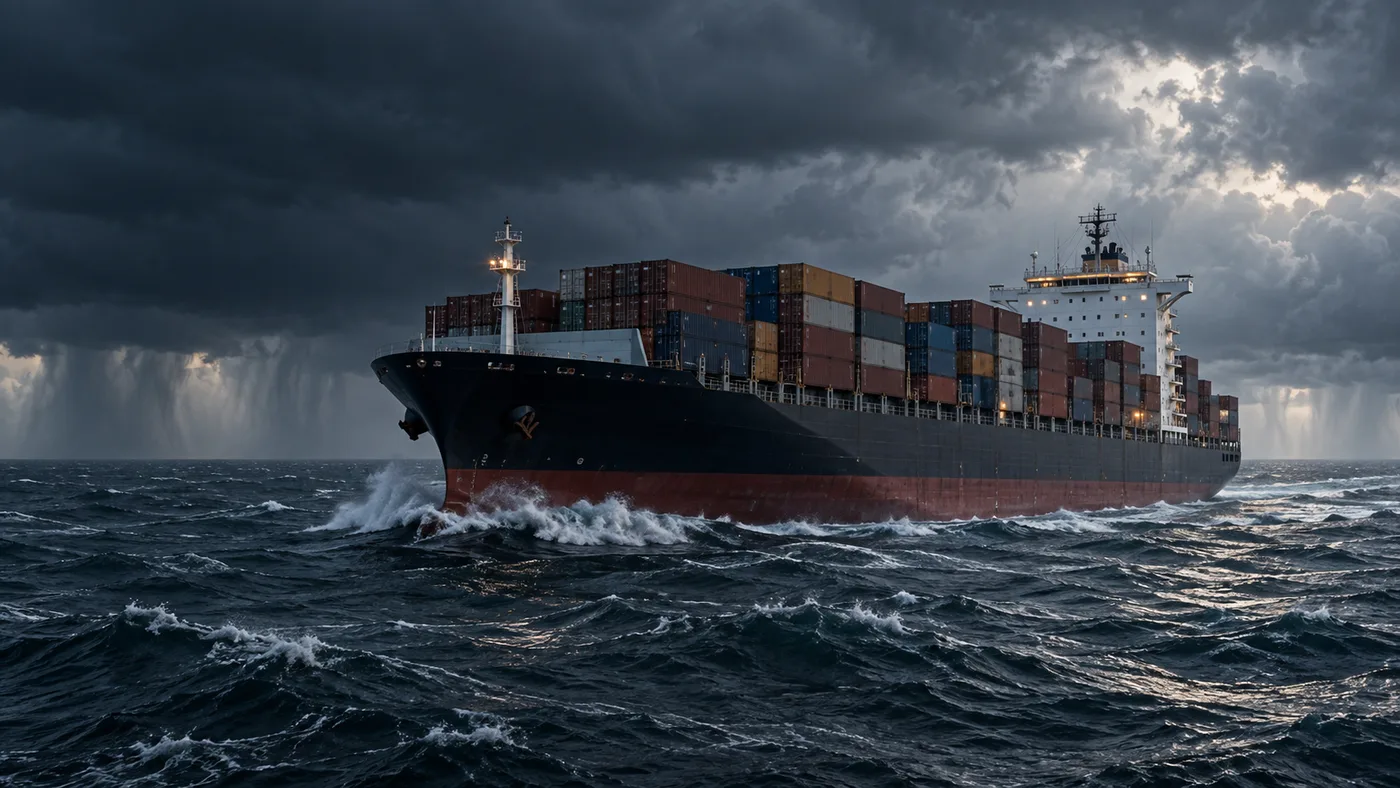 MS Orion Star container ship crossing rough North Sea water