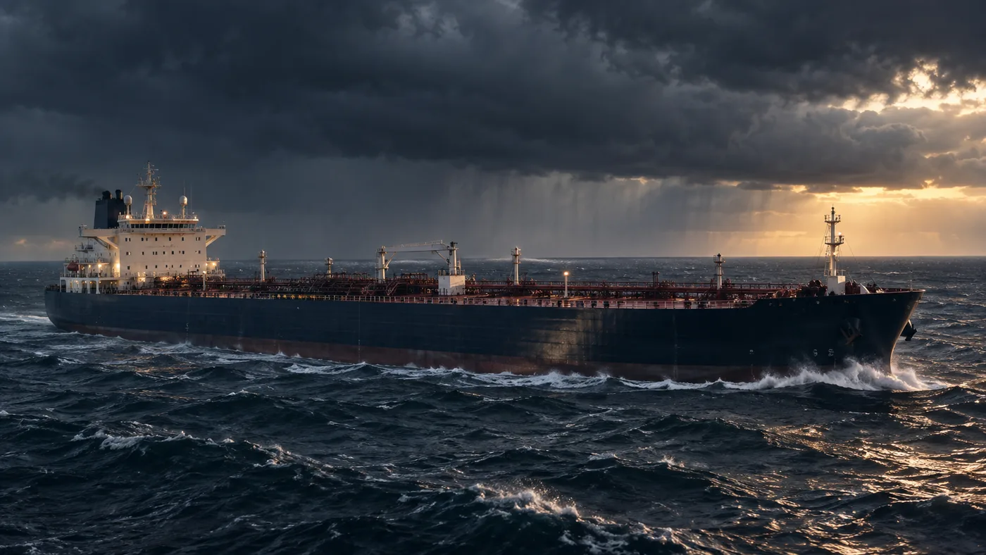 MV Argus oil tanker crossing rough North Sea water