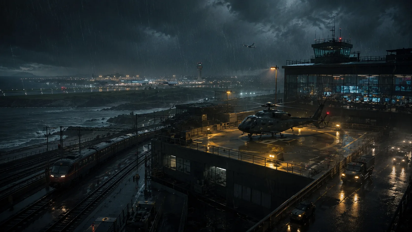 Cinematic Collision of Tides briefing background for Aviation & Transport