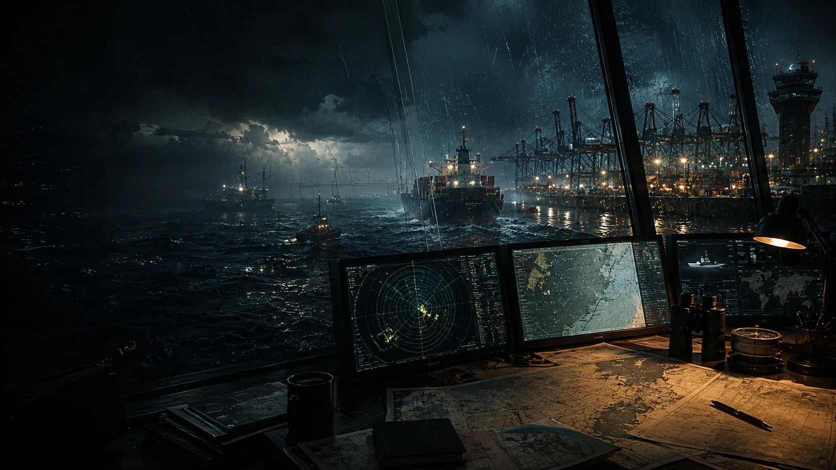 Cinematic Collision of Tides briefing background for Maritime